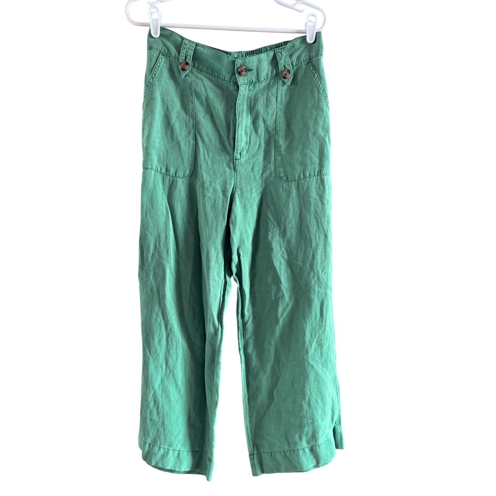 Cynthia Rowley Size 8 Linen Lyocell Trousers Green Like New High Waist Wide Leg
